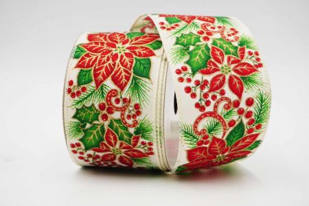 Poinsettia Flower Wired Ribbon_KF6918GC-2-2_ivory